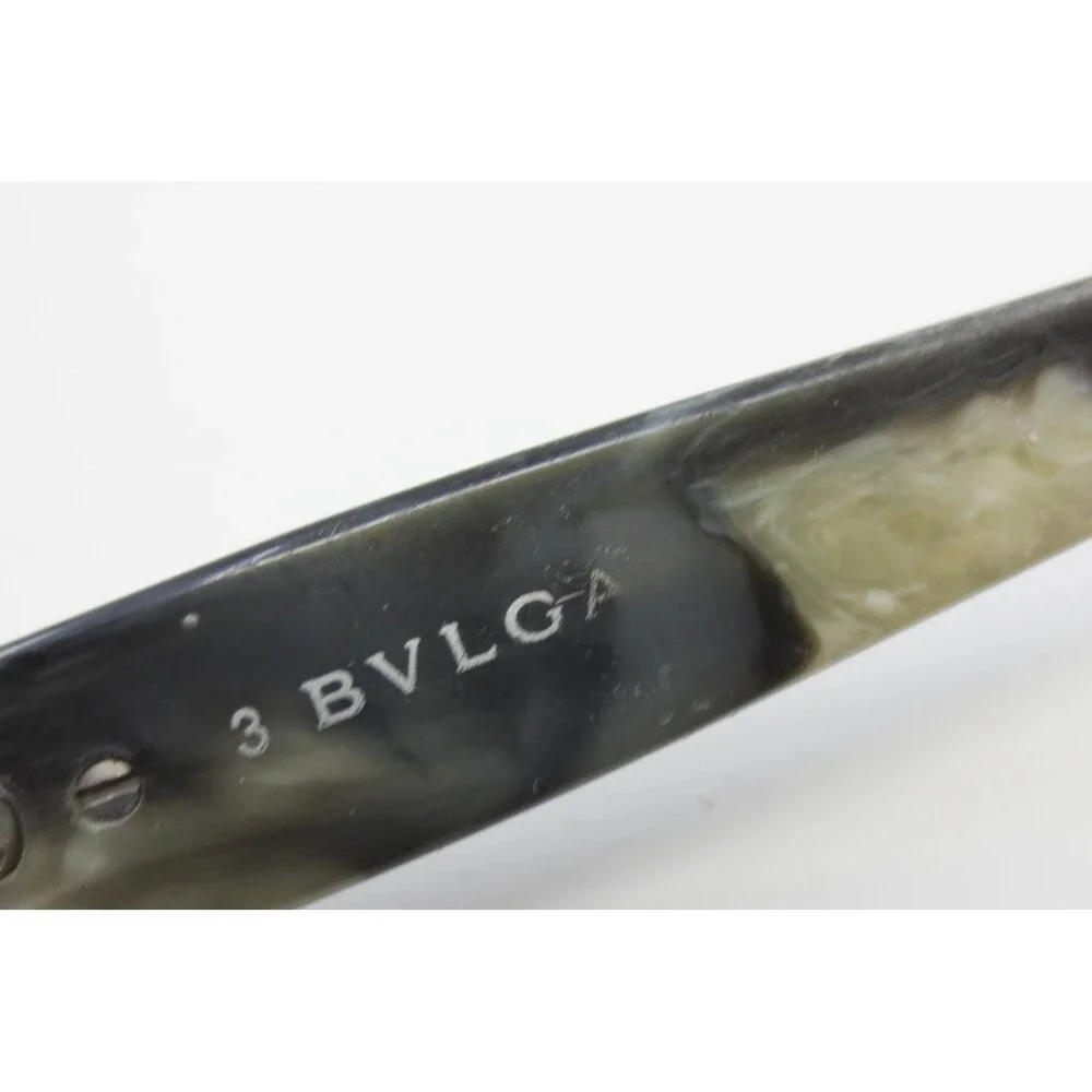Bvlgari Rectangular Eyeglass Frames Black Grey Marble 53-17-140 Silver Logo